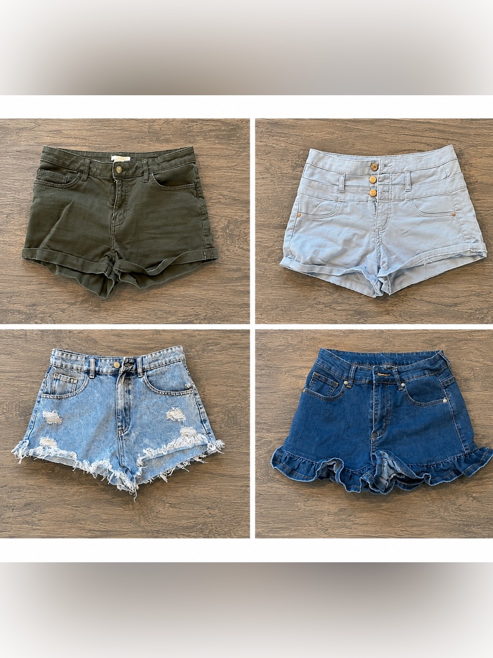 Summer Shorts Bundle  — Olive, Light Gray, Light Wash, Dark Denim (4 shorts)